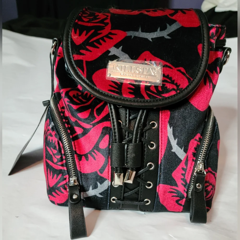 Killstar Eden Red & Black Floral Mini Backpack
